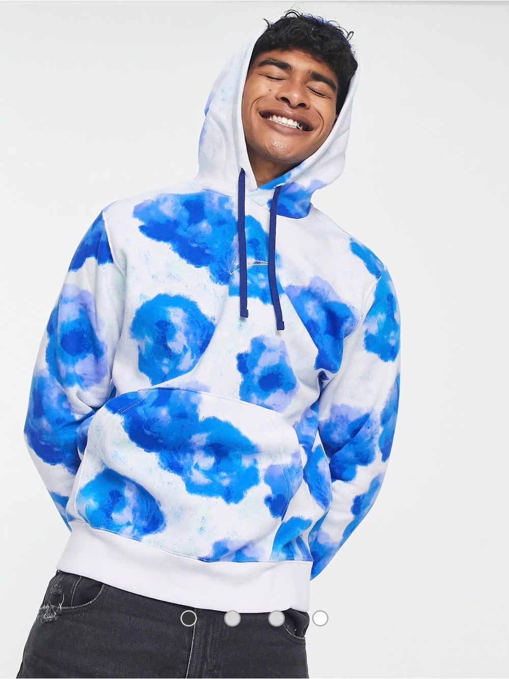 Nike Club Fleece Floral Burnout Cloud Hoodie Center Swoosh Blue Mens XL